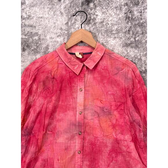 Anthropologie Shirt Medium Womens Pilcro Cate Pink Tie Dye Embroidered Top - Picture 2 of 8